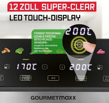 Аерофритюрниця GOURMETmaxx AirGenius 10Л з двома камерами (2x5Л), сенсорним керуванням та 10 програмами приготування, для 8 осіб