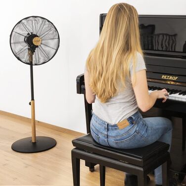 Вентилятор підлоговий Cecotec EnergySilence 620 Retrostyle 50W, хромований, діаметр 40 см, 3 швидкості, з коливанням, регульована висота, дерев'яна підставка