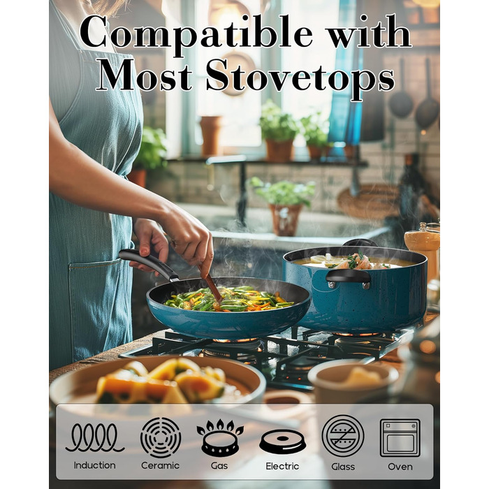 Набір посуду Cook N Home з антипригарним покриттям, з турбінними ручками, бірюзовий колір