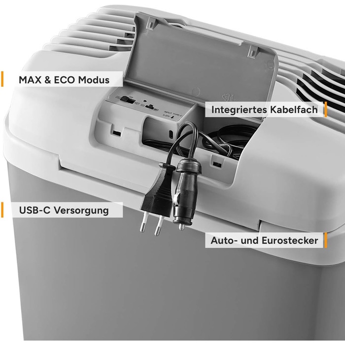 Автомобільний холодильник/термос First Austria Thermoelektrische Kühlbox 24L з USB-C PD 3.0 52W, живлення від мережі/автомобіля/USB, чорно-сірий