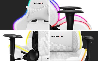 Ігрове крісло Huzaro Force 6.2 Біле з RGB LED підсвіткою, екошкіра, тканина, карбон, ергономічне, регульована висота, підголівник, поперекова підтримка, навантаження до 130 кг, офісне крісло