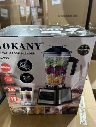 Потужний стаціонарний блендер SOKANY SK-999 6000 Вт, 2-в-1: блендер 2,5 л та кавомолка, 15 швидкостей, функції подрібнення льоду та самоочищення, без BPA, для смузі