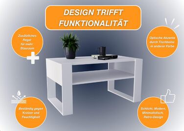 Стіл для вітальні CraftPAK з якісного деревостружкового матеріалу, сучасний журнальний стіл з додатковою полицею, для дивану, колір бардоліно-білий