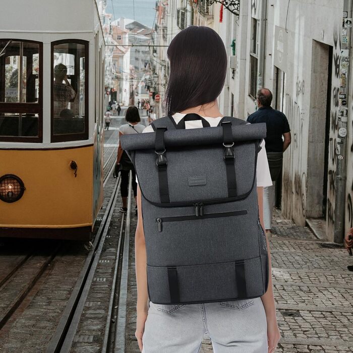 Рюкзак LOVEVOOK Rolltop для чоловіків і жінок, водонепроникний, для ноутбука 15,6'' – шкільний, дорожній, ручна поклажа для подорожей і бізнесу, чорний