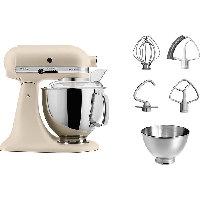 Кухонна машина KitchenAid Artisan: планетарний міксер з нахильною головою, 2 чаші з нержавіючої сталі по 4.8 л та набором із 5 аксесуарів