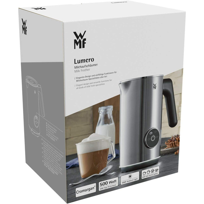 WMF Lono Silk: Електричний спінювач молока для капучино, лате та гарячого шоколаду (150-500 мл) з індукційним нагрівом та підсвіткою. Підходить для коров'ячого та рослинного молока.