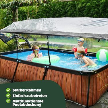 Прямокутний каркасний басейн EXIT Toys Stone 220x150x65 см з багатофункціональним накриттям, картриджним фільтром, легким доступом, сірий, для чистої та теплої води