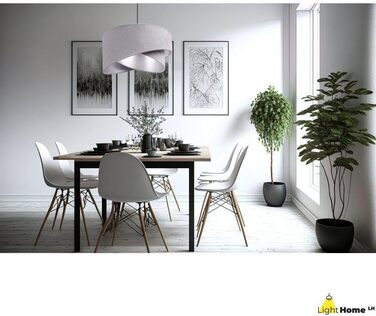 Підвісна лампа Light-Home Milan з абажуром з велюру, індустріальний стиль, сіро-срібляста, для вітальні, спальні та їдальні