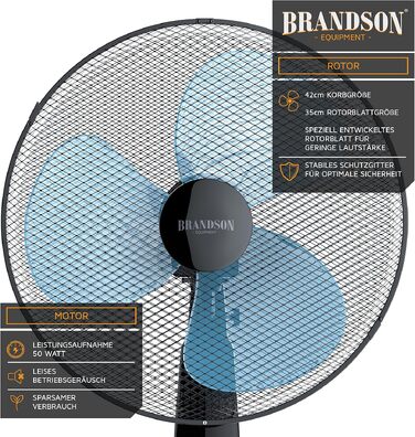 Підлоговий вентилятор Brandson з пультом дистанційного керування, 50 Вт, 3 швидкості, коливання 80°, чорний