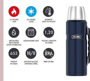 Термос Thermos Stainless King 1,2 л, нержавіюча сталь, синій, з ручкою