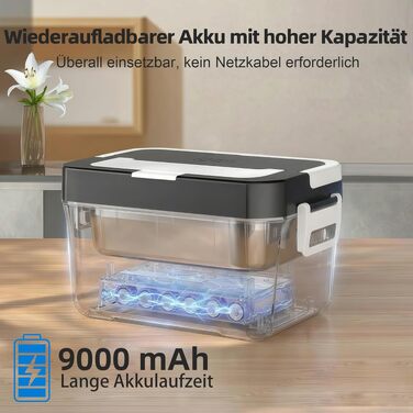 Електричний ланч-бокс Vabaso з керуванням через додаток, акумулятор 10000mAh, швидкий підігрів 80W, саморозігріваючий контейнер для їжі (зелений) для офісу, авто та подорожей