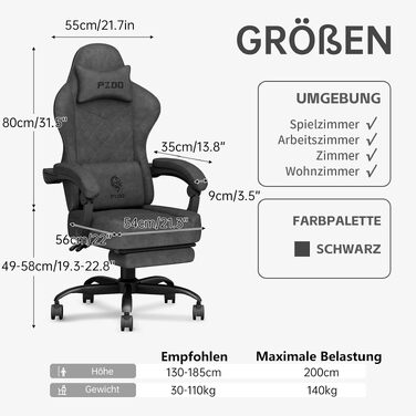 Ігрове крісло Ergonomic Gaming Chair з підставкою для ніг, ергономічний комп'ютерний стілець з високотехнологічної тканини для дорослих та підлітків, чорне