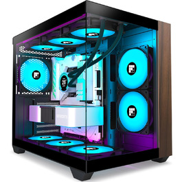 Ігровий корпус для ПК FOIFKIN M3, ATX Mid-Tower, чорний, з дерев'яною передньою панеллю з горіха, 3 встановлені ARGB PWM вентилятори, панорамне скло 270°, USB Type-C