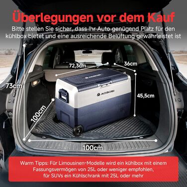 Автомобільний компресорний холодильник AAOBOSI 50л з Wi-Fi, 12/24V/220V, -20°C для авто, кемпінгу, вантажівок, з двома зонами охолодження