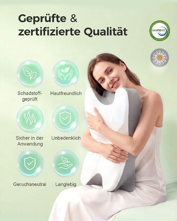 Ортопедична подушка для шиї з піни Memory Foam, ергономічна підтримка для комфортного сну, з підставкою під руки для сну на спині, животі та боку, сіро-біла