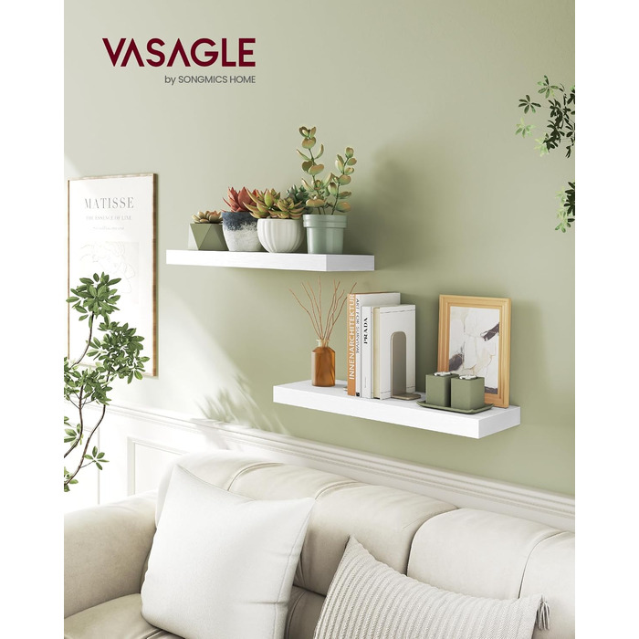 Полиця настінна VASAGLE Custos 4 шт., біла 60x20x3.8 см, для вітальні, кухні, офісу - LWS075B01