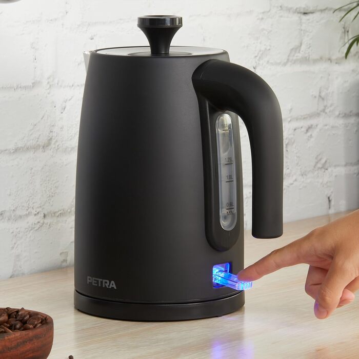 Електрочайник Petra PT5632MBLKVDE 1,7 л, 3000 Вт, BPA-free, індикатор рівня води, антинакипний фільтр, захист від перегріву, обертаюча база