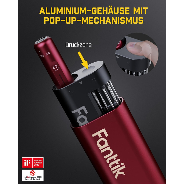 Multifunkціональний акумуляторний інструмент Fanttik F2 Master Mini (Полірування, 3D-друк, гравірування) - 35 насадок, 5 швидкостей, 25000 об/хв, червоний