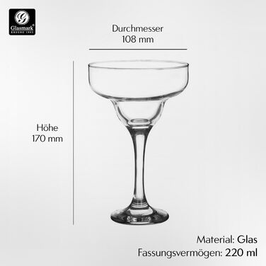 Набір келихів для коктейлів Glasmark Krosno 220 мл, 6 шт, червоні, скляні, для маргарити