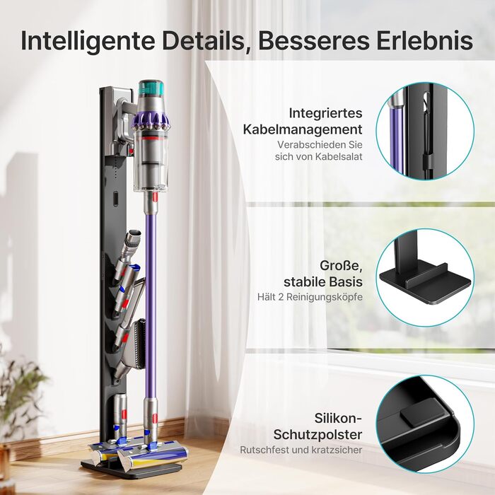 Підставка для акумуляторного пилососа Dyson з 4 гаками та 4 полицями, сумісна з Dyson Gen5, V15, V12, V11, V10, V8, V7, V6 – без свердління, для зберігання пилососа та аксесуарів