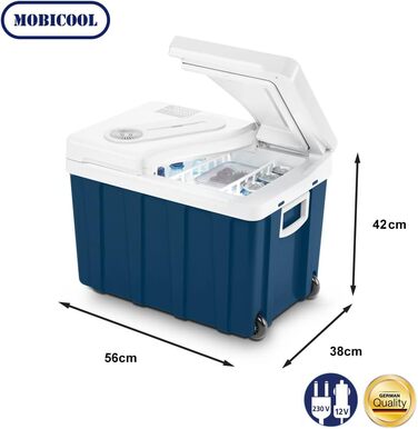 Автомобільний холодильник Mobicool MQ40W 39л, 12/230V, з колесами, блакитний - для авто, човна, кемпера