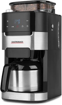 Кавоварка GASTROBACK Grind & Brew Pro Thermo, срібляста, чорна, з млином, термос, автоматична