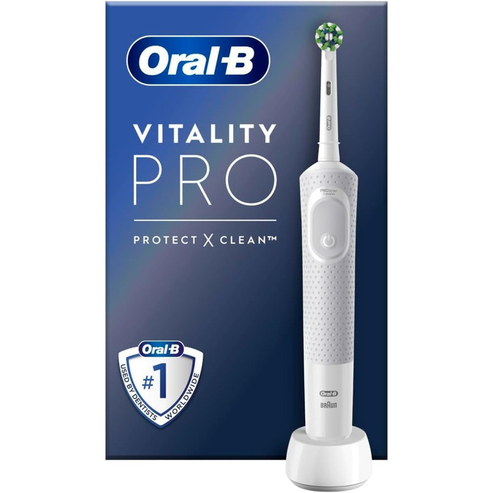 Електрична зубна щітка Oral-B Vitality Pro з 3 режимами чищення та насадкою Protect X Clean, від Braun