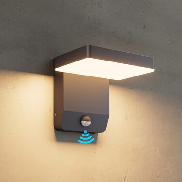 Світильник вуличний настінний K-Bright 20W з датчиком руху, антрацит RAL 7016, тепле біле світло 3000K, IP65 вологозахищений для балкона, саду та гаража
