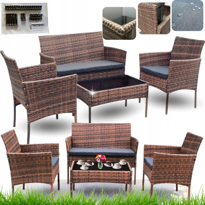 Комплект садових меблів із техноротанга SacShop, бежевий, 4 предмети
