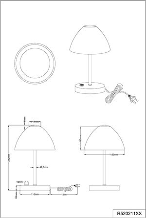 Настільна лампа Reality Leuchten Queen 2.5 Вт, інтегрований LED, матовий нікель, 15x15x24 см, енергоефективність A+