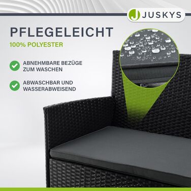 Стовідсотково розкішний комплект меблів для саду та балкону Juskys Fort Myers: 2-місний диван, 2 крісла, стіл, подушки. Чорний/кремовий, стійкий до погодних умов