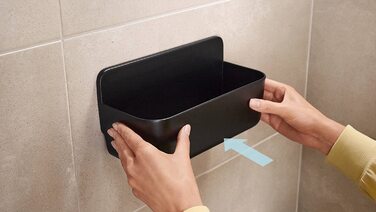 Полиця для душу tesa LAVAA M, чорна матова, настінна без свердління, з водостійкими смужками Powerstrips, 260x130x110 мм