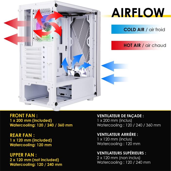 Ігровий корпус для ПК Empire Gaming Crystal, ARGB, середній Tower, ATX/Micro ATX/ITX, 3D-дзеркальний ефект, адресований RGB-вентилятор 120 мм, білий