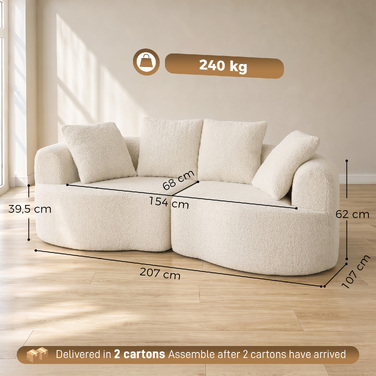 Диван 3-місний 207 см Cloud Sofa з ефектом chenille, 4 декоративні подушки, безінструментальна збірка, кремово-білий