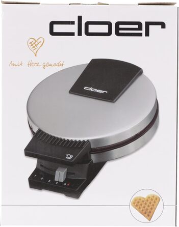 Вафельниця Cloer 189 для серцевидних вафель, подвійне антипригарне покриття, 930 Вт, діаметр 16 см, важкі пекарські пластини, звуковий і світловий сигнал, корпус із нержавіючої сталі