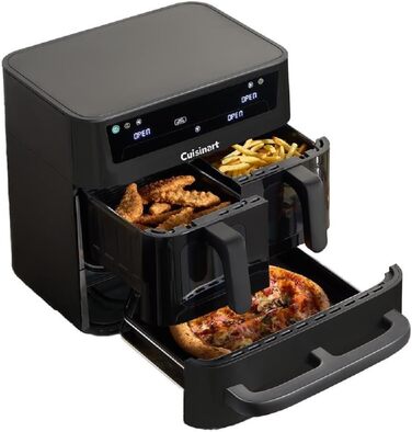 Фритюрниця Cuisinart XXL 10.4L з двозонним нагріванням | Без PFAS та хімікатів | Для смаження, грилю, випікання, дегідратації та підтримання тепла | 2 x 5.2L, 8+ порцій | Знімні деталі, придатні для миття в посудомийній машині (3 камери, чорний)