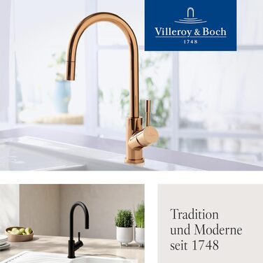 Змішувач кухонний Villeroy & Boch Umbrella Flex з висувним душем, бронзовий, високий вилив 220 мм