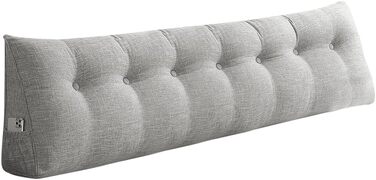 Подушка трикутна для спини OHMG 200x50x20 см світло-сіра з кишенею, для ліжка та дивана, знімний чохол