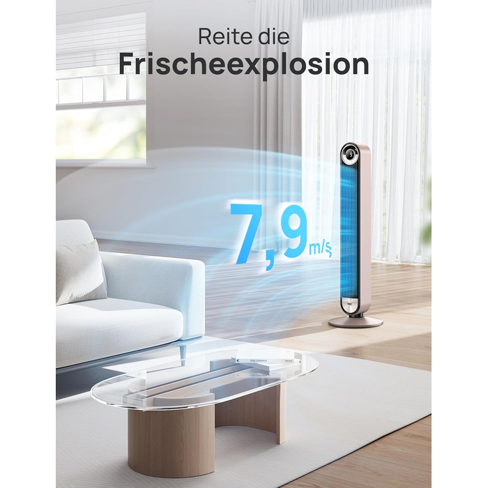 Тихий смарт-вентилятор-колона Dreo 106 см з Wi-Fi, Alexa, охолодженням, 9 швидкостей, 4 режими, таймер 12 годин, дистанційне керування, 90° обертання, бежевий