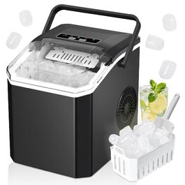 Льодогенератор Ice Cube Maker 12 кг/24 год, швидке виробництво льоду (6-8 хв), 2 розміри кубиків, самоочищення, чорний - для дому, офісу, бару