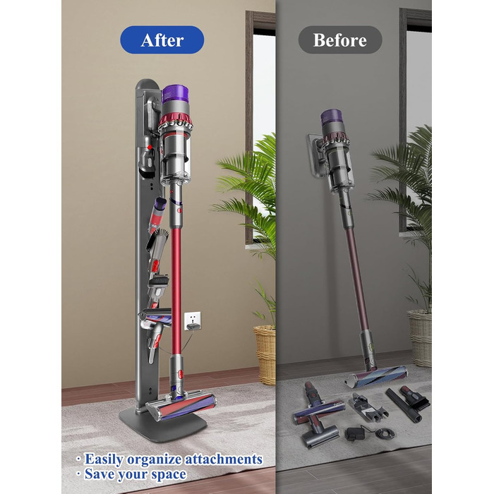 Підставка для пилососа Dyson Gen5 V16 V15 V12 V11 V10 V8 V7 V6 — металевий тримач без свердління, 4 гачки для аксесуарів, темно-сірий