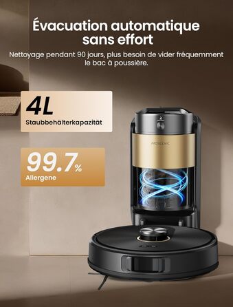 Робот-пилосос Proscenic Q20Plus з функцією миття, 10000Pa, 200хв, бездротовий, самостійна очистка, 3-в-1 для тварин, килимів, твердих поверхонь, чорний