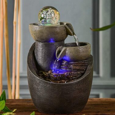 Декоративний настільний фонтан Zen'Light Malla з водоспадом, глечиком, імітацією натурального каменю та LED-підсвічуванням, 28 см – елегантна Zen-декорація для інтер'єру, для релаксації