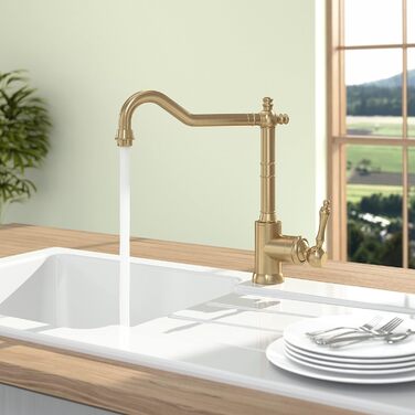 Змішувач кухонний Villeroy & Boch Avia 2.0 золотий, з керамічним картриджем, поворотний на 360°, високий вилив 235мм, для високого тиску