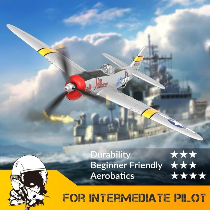 Радіокерований літак Volantexrc P-47 RTF 2.4GHz з гіростабілізацією, USB зарядкою, акумулятором та пультом – для початківців та досвідчених пілотів