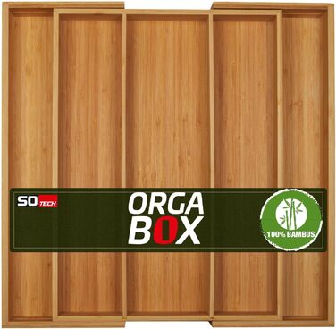 Універсальний органайзер для столових приборів Orga-Box з бамбука, розсувний, на 5 відділень, для шухляди шириною 500-600 мм