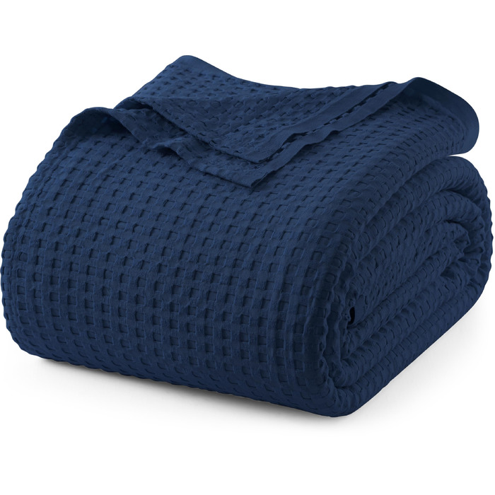 Вафельна ковдра Utopia Bedding з 100% бавовни, літня легка ковдра, 304x304 см, темно-синя (Marine)