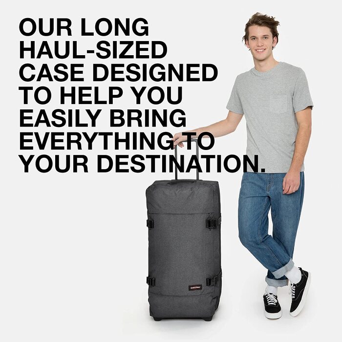 Валіза Eastpak TRANVERZ L, 121 л, 79x40x33 см, чорний денім, сіра