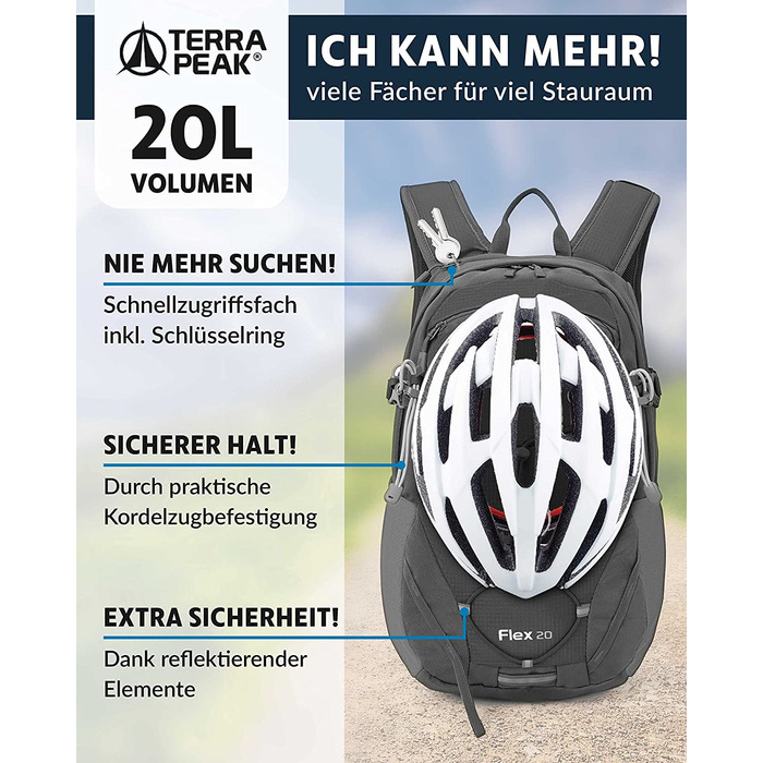 Рюкзак Terra Peak Flex 20 Premium 20 л з вентиляцією спини, питною системою та дощовиком – туристичний рюкзак з дихаючого 3D Air Mesh поліестеру з поясом на стегна для походів та активного відпочинку