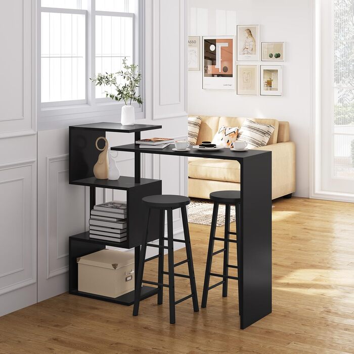 Барна стійка WOLTU BT27sz, обертається, 3 полиці, метал і МДФ, 134x38x112 см, чорна